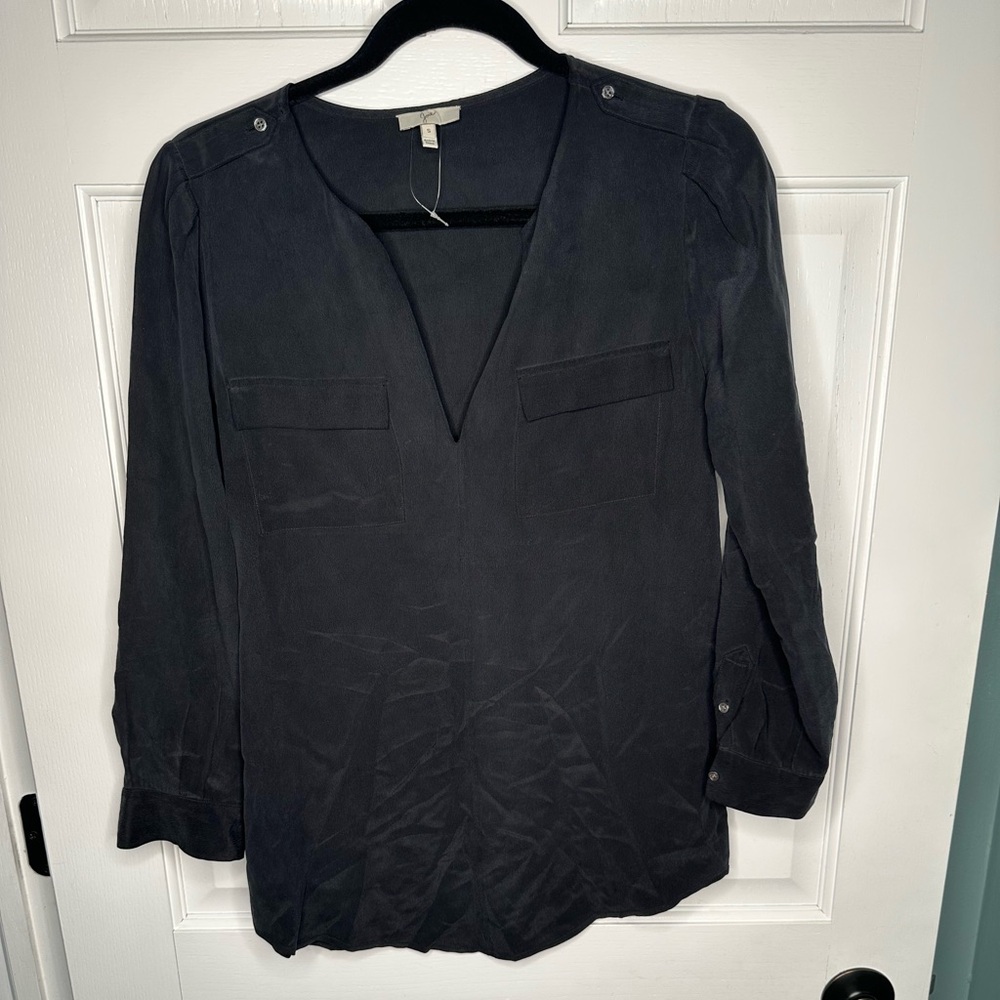 Joie Black 100% Silk Long Sleeve V-Neck Blouse | Size S